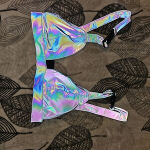 iHeartRaves Gray Bralette with Blue Unicorn Tag